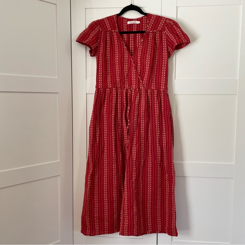 Like New Christy Dawn Hibiscus Zinnia Stripe Dawn Dress - Medium